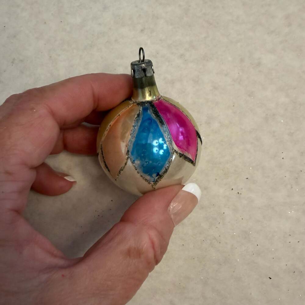Vintage Poland Mercury Glass Indent Teardrop Christmas Tree Ornament